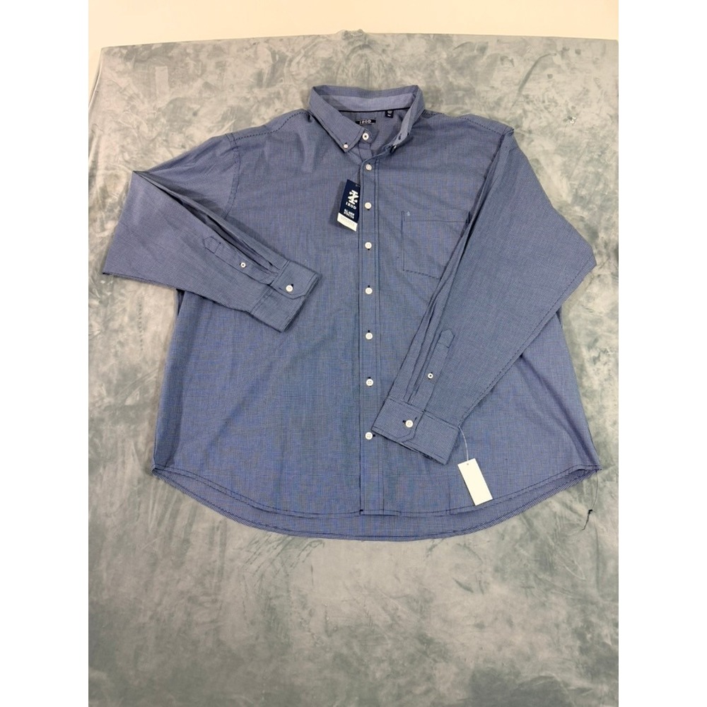 IZOD Advantage Performance Shirt Mens 3XLT Blue Micro Check Stretch Button Down